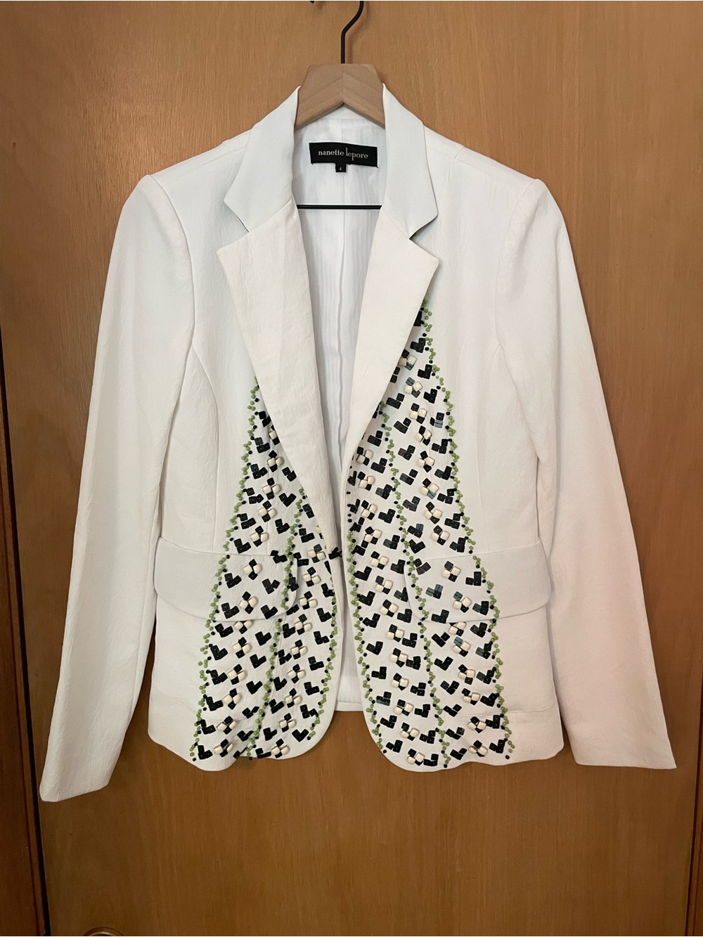 Nanette Lepore White Silk Beaded Blazer Size 4/S